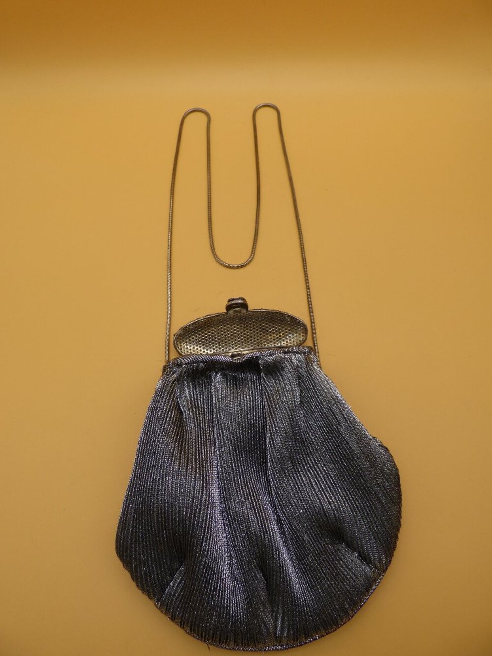 Vintage La Regale Metallic Silver Pleated Beaded Convertible Evening Bag Clutch